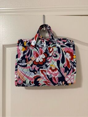 Vera Bradley Navy Floral Quilted Cosmetic Tote with Pink, Red & Yellow Accents